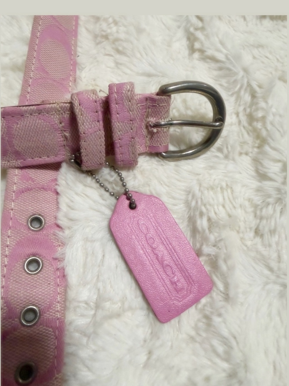 💞VERY RARE Coach Vintage Y2K Pink Canvas Signature CC Soho Belt - Picture 5 of 6